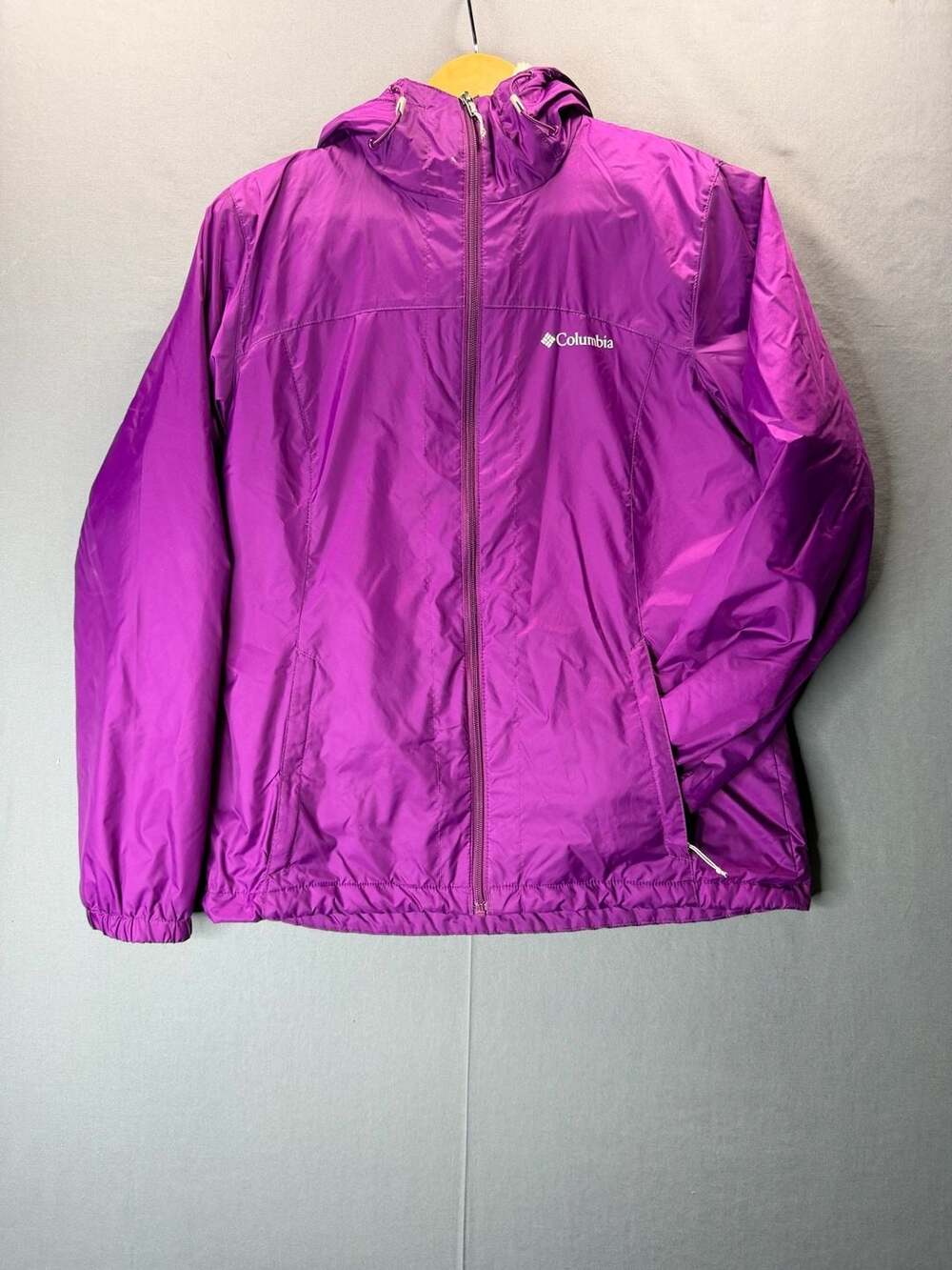 Columbia Fleece Lined Hooded Jacket Size S Purple Full Zip Windbreaker Outdoors